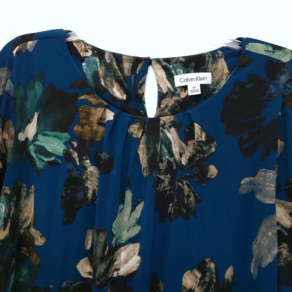 Calvin Klein Dark Floral Fairy Long Sleeve Women's Stretchy Blouse Top Size 1X - Picture 2 of 12